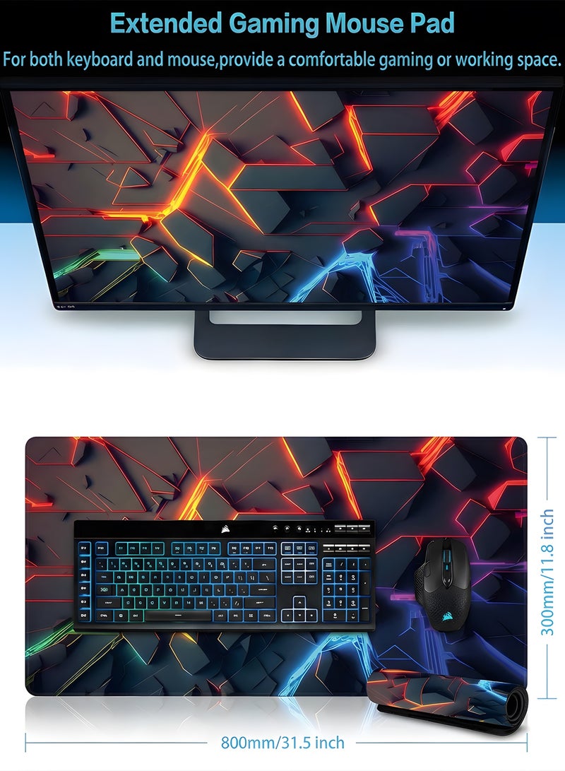 Chillspace Gaming Mouse Pad, 800 x 300 x 30MM Extended Large Mouse Pad for Desk,Large 3D Geometric patterns Mouse Mat, Long XXL Waterproof Keyboard Pads With Stitched Edges, Big Non-Slip Mouse Pads for Game Office Home - Image 2