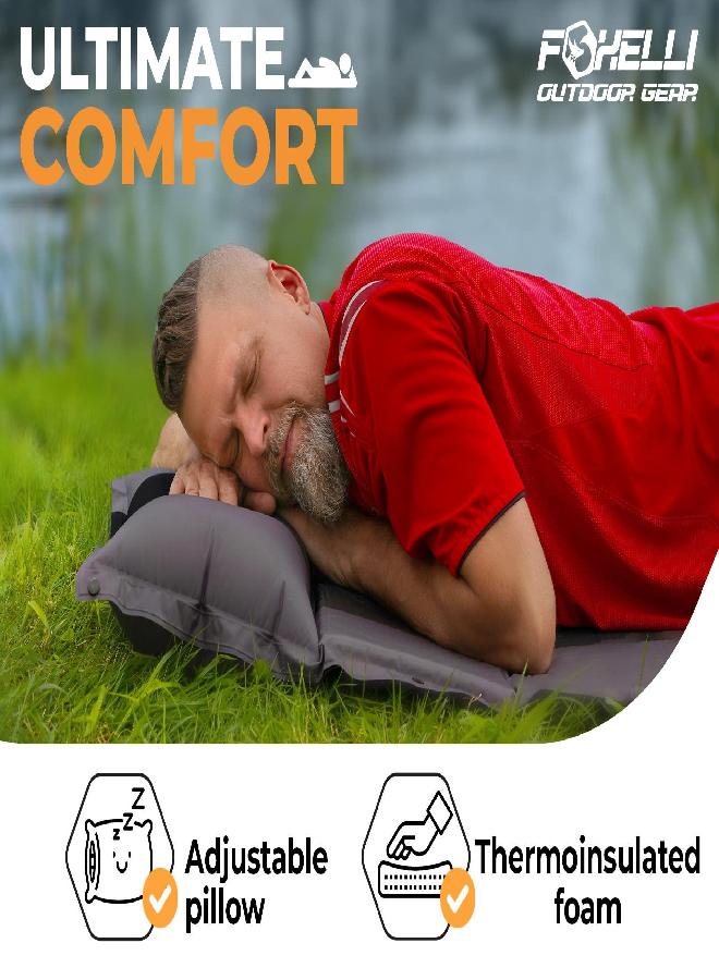 Foxelli Foxelli Self Inflating Sleeping Pad for Camping, Backpacking, Hiking, Insulated Foam Lightweight Camping Mat, Inflatable Camp Mattress with Pillow - Image 3