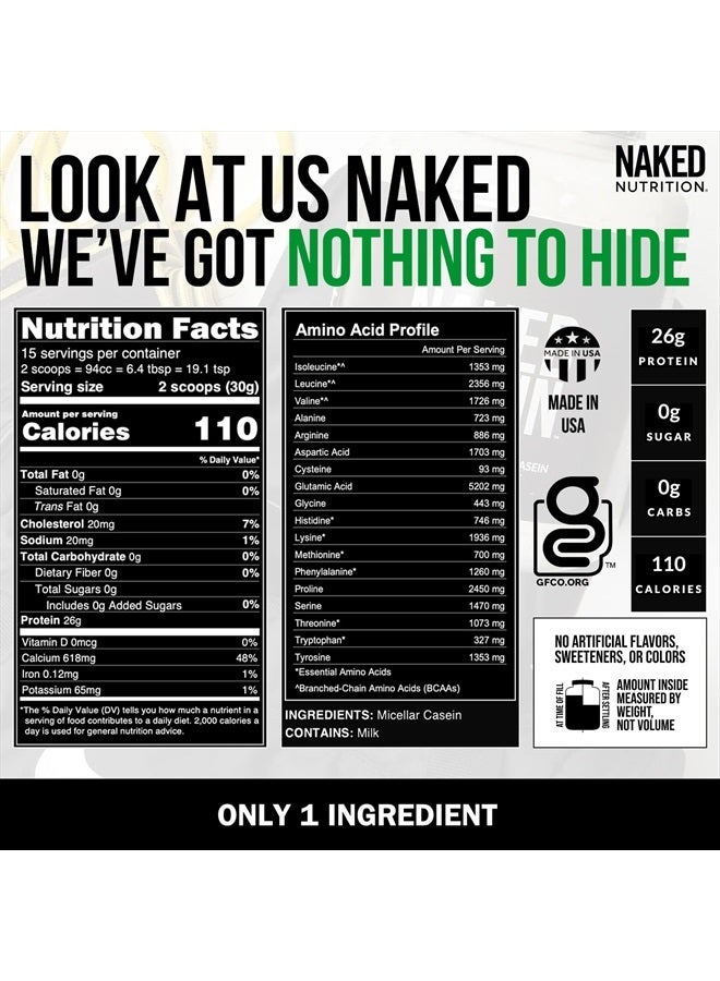 Nakd التغذية Naked Casein - 1 رطل من بروتين الكازين الميسيلار - بكميات كبيرة، خالٍ من الكائنات المعدلة وراثيًا، خالٍ من الغلوتين، خالٍ من الصويا، خالٍ من المواد الحافظة - يحفز نمو العضلات - يعزز التعافي - 15 وجبة - Image 4
