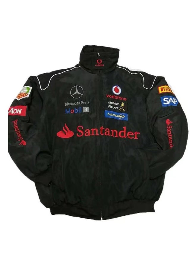 F1 Benz F1 Racing Jacket - Shell/UPS Sponsor Badges, Color Block, Embroidered Logo, Full-Zip Design, Unisex Motorsport Streetwear Coat - Image 1