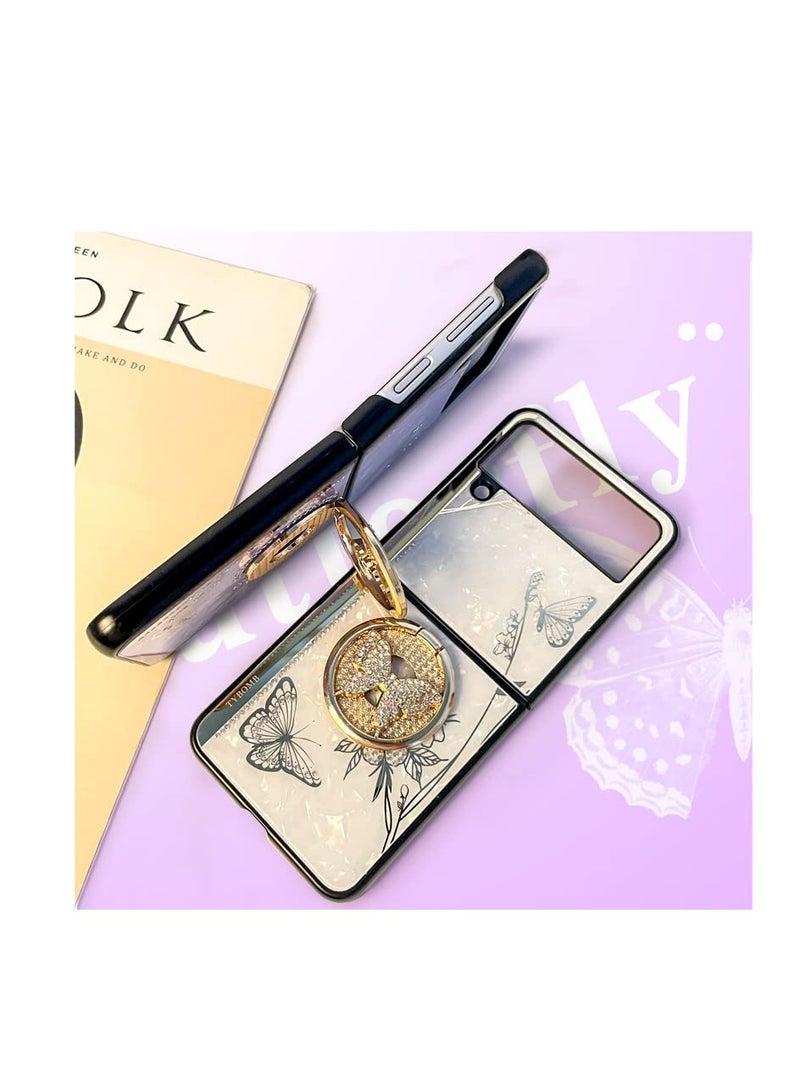 SOLARAE Case for Samsung Z Flip 4, Cute Bling Butterfly Marble Elegant Rhinestone Diamond, Protective Cases Cover for Girls for Samsung Galaxy Z Flip4 - Image 2