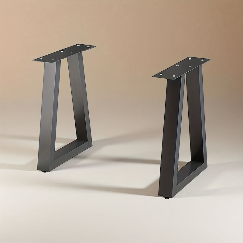 Black Trapezoidal Metal Table Legs 2 Pack Industrial Rustic Style Bench Support Brackets For Home Furniture Sturdy Modern Design - Image 1