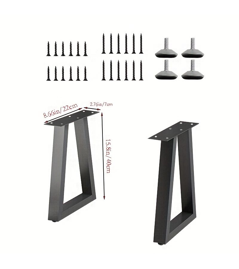 Black Trapezoidal Metal Table Legs 2 Pack Industrial Rustic Style Bench Support Brackets For Home Furniture Sturdy Modern Design - Image 3