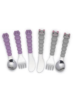 melii Utensil Set - Purple Cat And Grey Bulldog, 6 Pieces  - Image 1