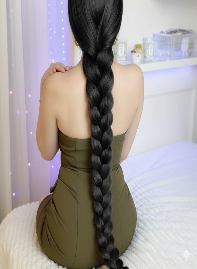 Cerrito Long Braided Ponytail Hair Extension for Women – Extra Long Straight Synthetic Braid with Elastic Tie, Natural Black, Thick & Lightweight, Easy to Wear for Daily, Pooja, Festival & Wedding Hairstyles, 1 pcs - Image 3