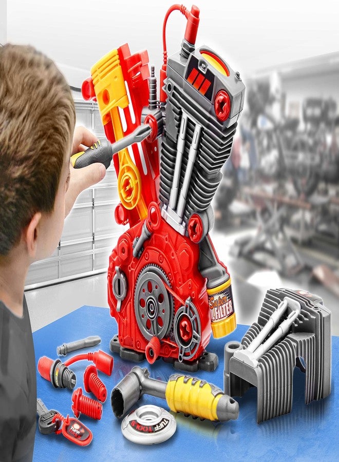 Lanard Tuff Tools: Engine Overhaul - 25 pc Playset, Lights & Sounds, Motorcycle Engine Building Set, Realistic Mechanic Toy, Kids Ages 3+ - Image 2