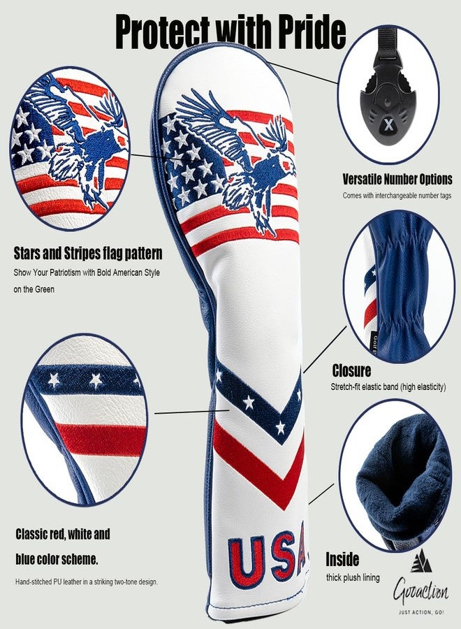 GOOACTION USA Eagle Golf Hybrid Headcover – Stars & Stripes with Eagle 3D Puffy Embroidery, Waterproof PU Leather, Stretch-Fit Closure, Universal for Hybrid Clubs - Image 2