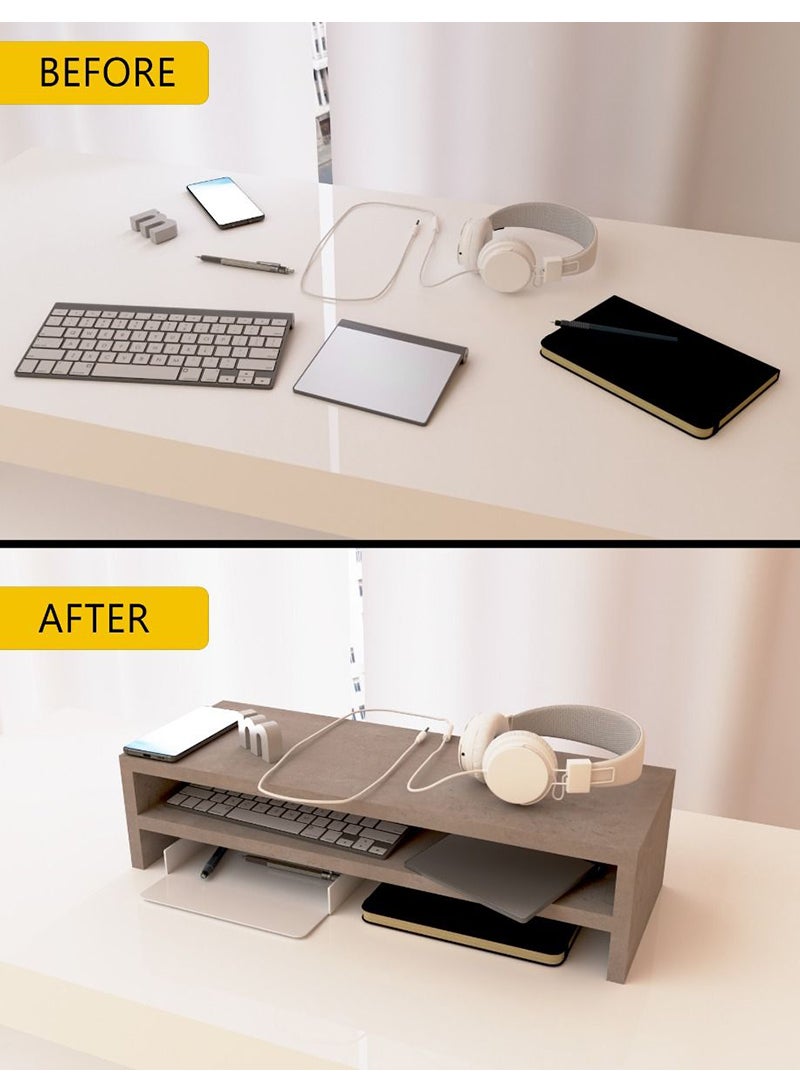 Mahmayi حامل شاشة من الخرسانة الخفيفة من ماهمايي لأجهزة الكمبيوتر المحمولة/التلفزيون/الكمبيوتر الشخصي/الطابعة، أنظمة متعددة الوظائف (55x20x20 سم) - Image 3