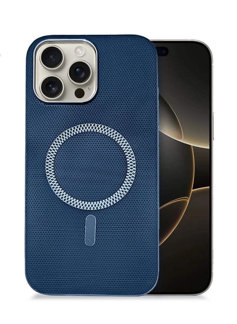 Wtech Apple iPhone 16 Pro Max 5G 2024 Premium Texture Case Magnetic Aramid Fabric Texture Designed Magsafe Case Cover - Navy Blue - Image 1