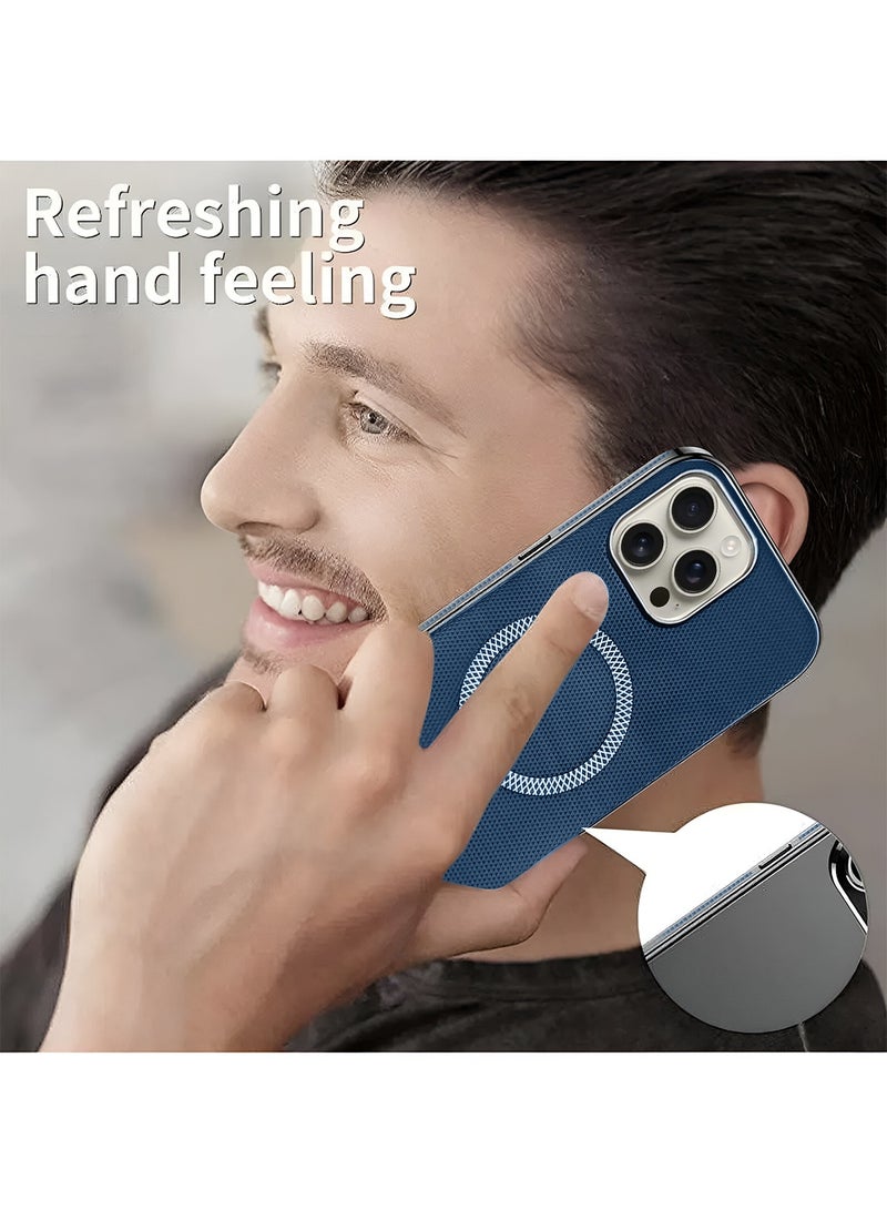 Wtech Apple iPhone 16 Pro Max 5G 2024 Premium Texture Case Magnetic Aramid Fabric Texture Designed Magsafe Case Cover - Navy Blue - Image 2