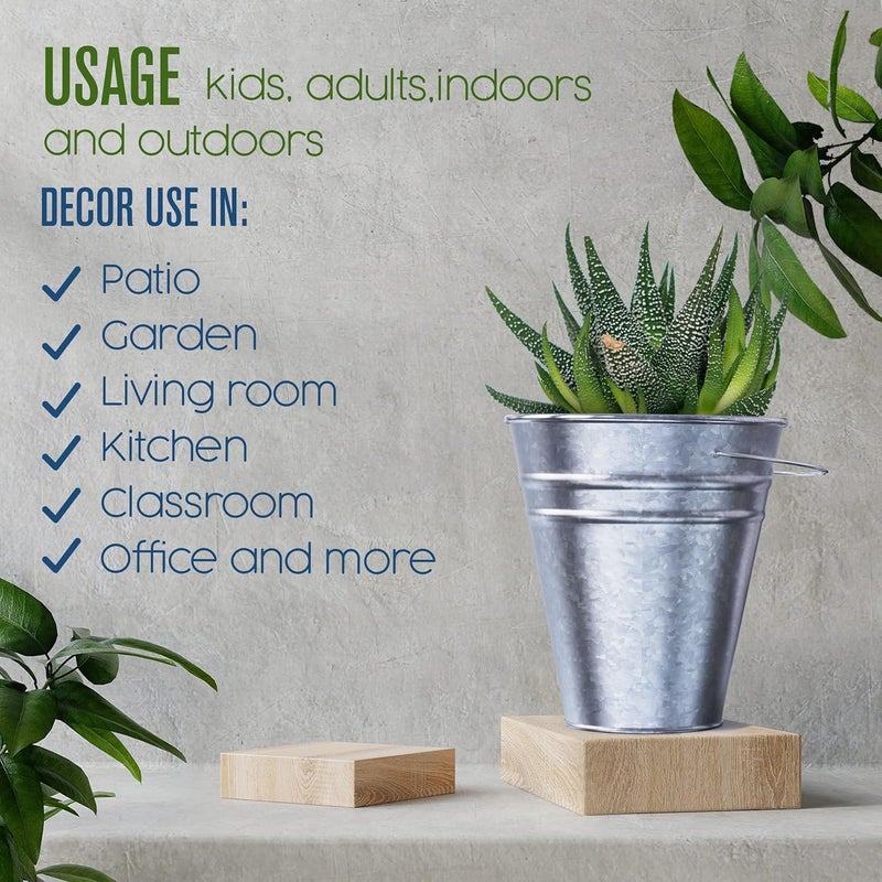 Houseables Galvanized Bucket, Small Metal Bucket, Metal Pail, Small Pail, Mini Tin Container, with Handle, Tin Cans for Crafts, Party Favor, Candy, Flower, Decorative, Silver, Little, 5 Inch, 12 Pack - Image 3