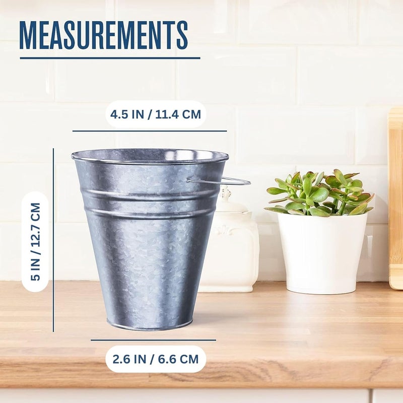 Houseables Galvanized Bucket, Small Metal Bucket, Metal Pail, Small Pail, Mini Tin Container, with Handle, Tin Cans for Crafts, Party Favor, Candy, Flower, Decorative, Silver, Little, 5 Inch, 12 Pack - Image 2