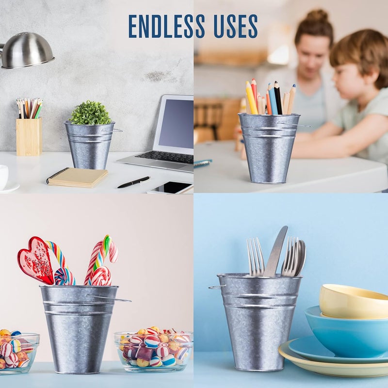 Houseables Galvanized Bucket, Small Metal Bucket, Metal Pail, Small Pail, Mini Tin Container, with Handle, Tin Cans for Crafts, Party Favor, Candy, Flower, Decorative, Silver, Little, 5 Inch, 12 Pack - Image 4