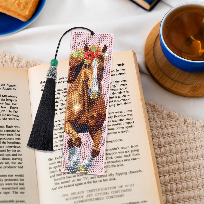 Sitsink Diamond Horse Art Kits - 6 Pc Diamond Painting Bookmarks with Tassels, Acrylic Book Markers for Adults, Horse Lover Gifts - Image 4