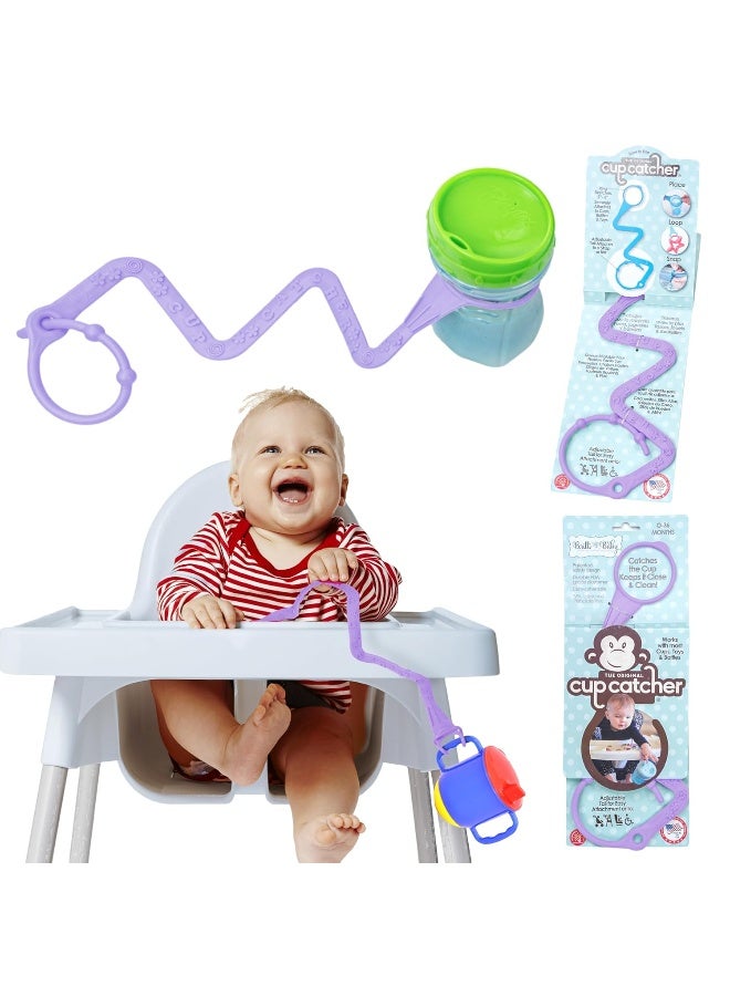 Brilli Baby Cup Catcher Patented Safety Tether Strap, Attach Sippy Cups, Bottles, Pacifiers & More to Stroller, High Chair, Car Seat, Made in USA, Food Grade, Dishwasher Safe (Lavender) - Image 1