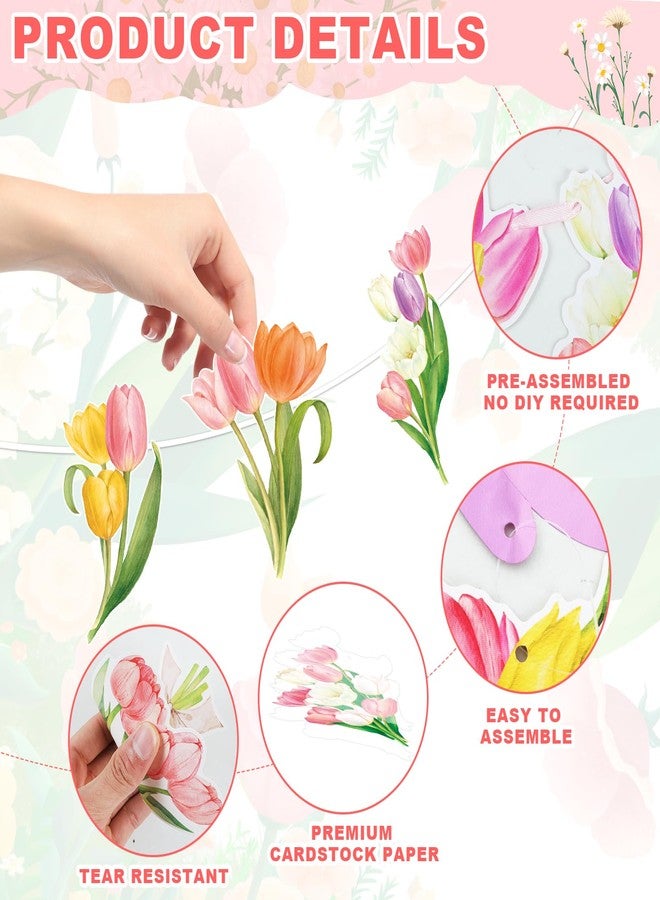 CHUNNIN Spring Party Decorations, Hello Spring Hanging Swirls Sign Watercolor Tulip Flower Party Banner for Spring Summer Easter Baby Shower Home Office Classroom Decor - Image 3