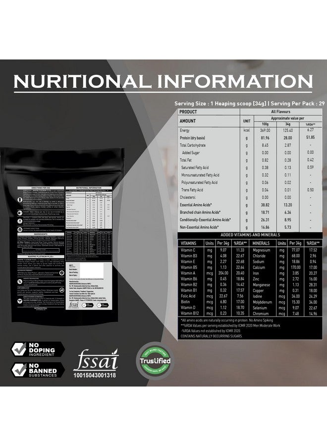 NAKPRO Platinum Plus+ Whey Protein Isolate with Digestive Enzymes | 28g Protein, 6.36g BCAA |Added Vitamins & Minerals (Vanilla, 1 Kg) - Image 3