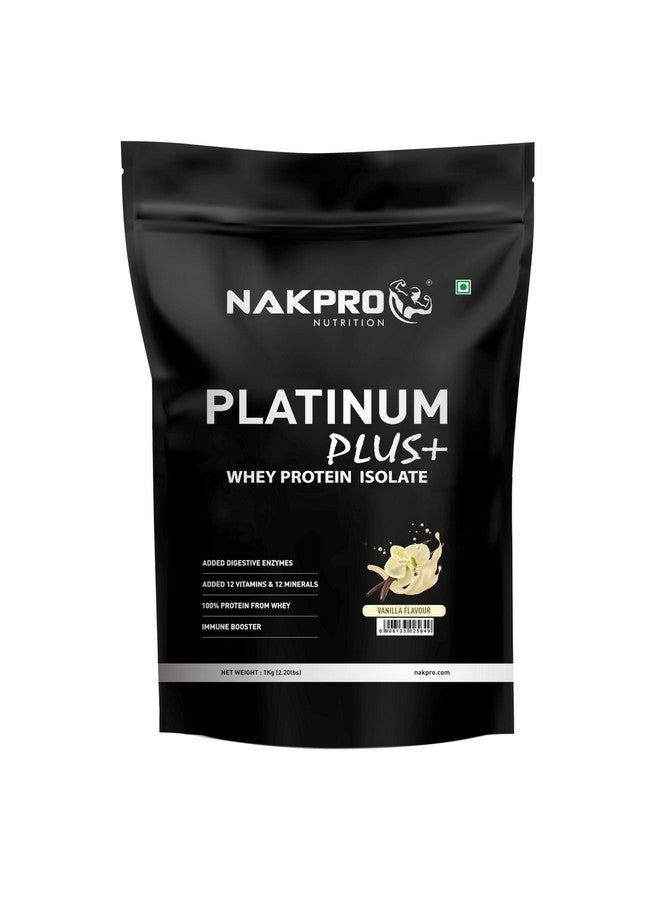 NAKPRO Platinum Plus+ Whey Protein Isolate with Digestive Enzymes | 28g Protein, 6.36g BCAA |Added Vitamins & Minerals (Vanilla, 1 Kg) - Image 1