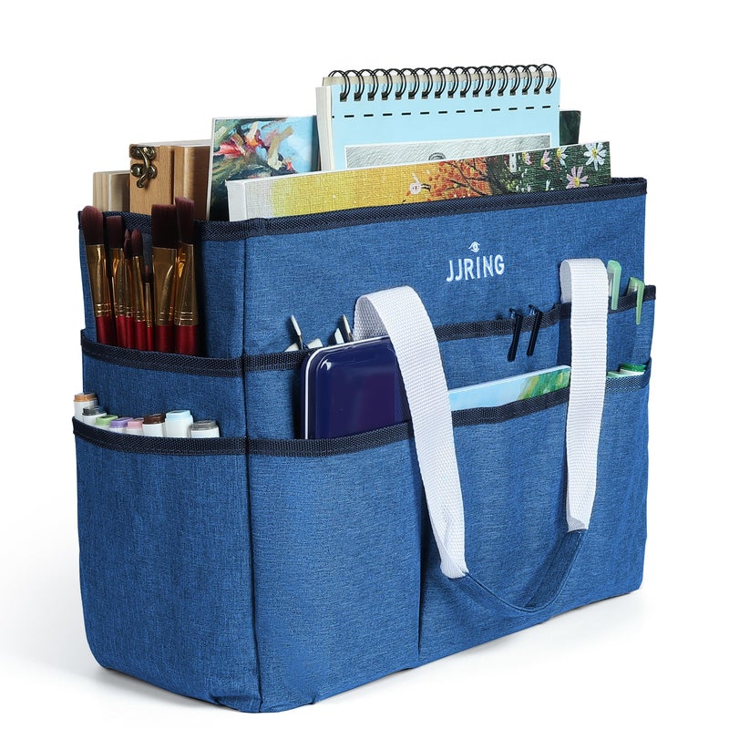 JJRING Craft Organizer Tote Bag, Large Art Storage Caddy with Multiple Pockets, Blue Sewing Bag for Art, Craft, Scrapbooking, Medical, and Office Supplies Storage - Image 1