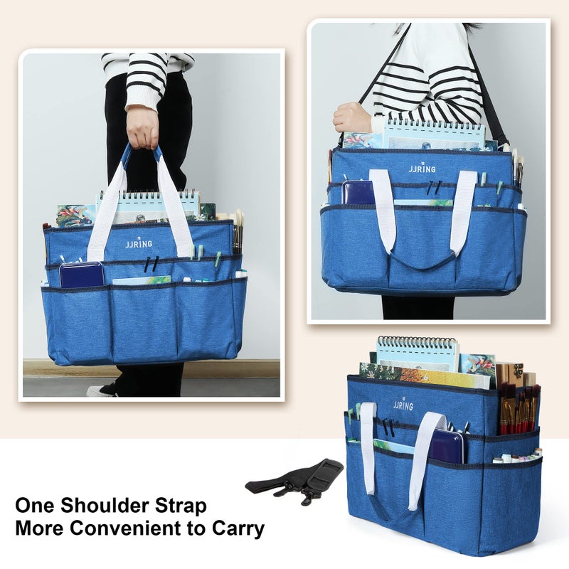 JJRING Craft Organizer Tote Bag, Large Art Storage Caddy with Multiple Pockets, Blue Sewing Bag for Art, Craft, Scrapbooking, Medical, and Office Supplies Storage - Image 5