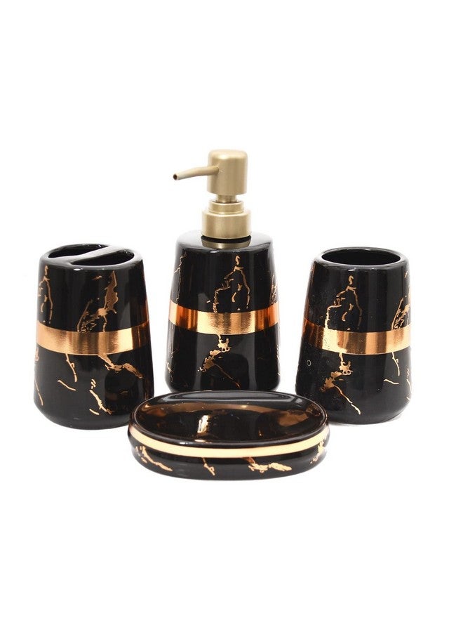 Skywalk Ceramic Bathroom Set of 4 Pieces - Soap Dispenser, Beaker/Tumbler, Soap Dish, Brush Holder for Bathroom Décor and Home Gift Set-Black
