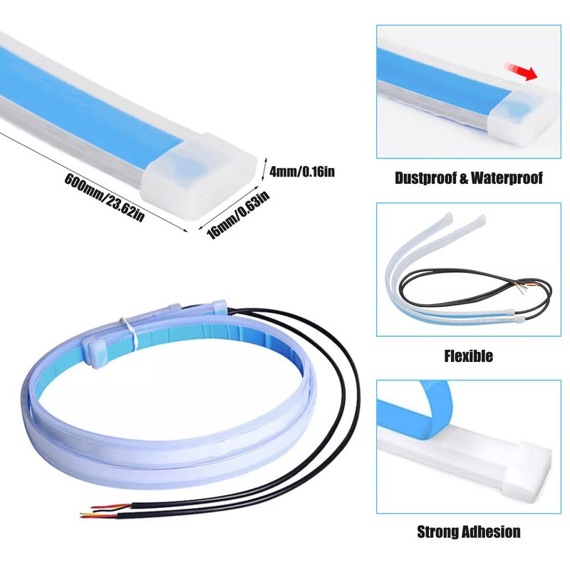 TEKSHINNY أضواء شريط LED للسيارة TEKSHINNY، 2 قطعة 24 بوصة شرائط مصابيح أمامية LED مرنة ثنائية اللون بيضاء وإشارة انعطاف صفراء أضواء مقاومة للماء شريط إضاءة نهارية للسيارة للشاحنات والسيارات الرياضية متعددة الاستخدامات - Image 4