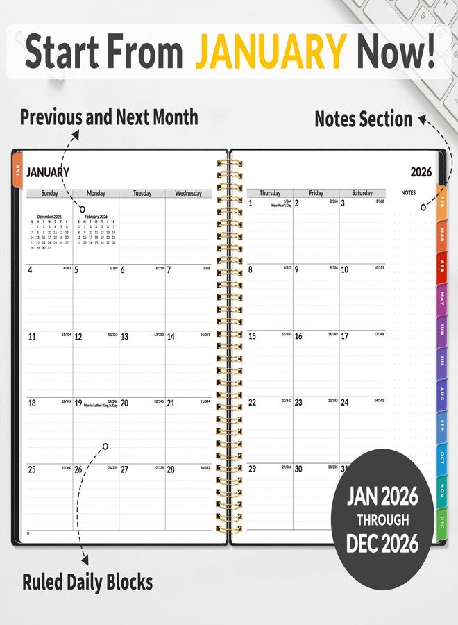 ساني مخطط مواعيد SUNEE 2026، بفواصل زمنية مدتها 15 دقيقة - منظم حلزوني أسبوعي وشهري مع قسم للملاحظات - ورق سميك، غلاف مسطح - 8.5 × 11 بوصة، مناسب للمكتب والمدرسة والصالون، للرجال والنساء، أسود - Image 3