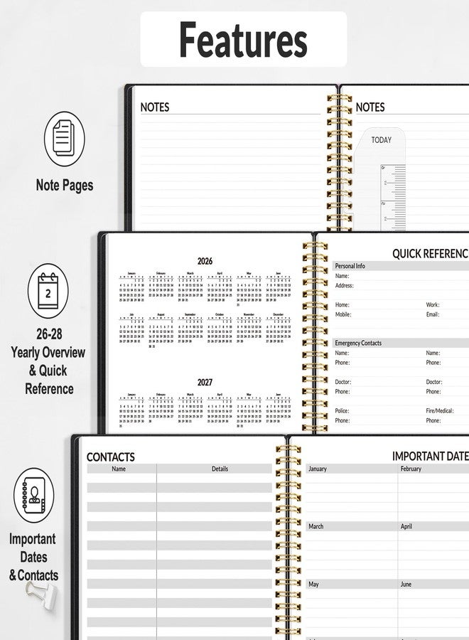 ساني مخطط مواعيد SUNEE 2026، بفواصل زمنية مدتها 15 دقيقة - منظم حلزوني أسبوعي وشهري مع قسم للملاحظات - ورق سميك، غلاف مسطح - 8.5 × 11 بوصة، مناسب للمكتب والمدرسة والصالون، للرجال والنساء، أسود - Image 5