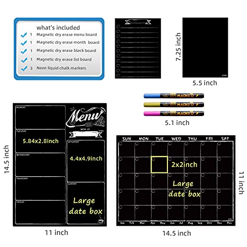 JJPRO Magnetic Chalkboard Monthly Calendar - Weekly Meal Planning Blackboard Combo Set with Neon Bright Liquid Chalk Markers - Bonus Grocery List and Notepad Blackboard for Refrigerator Included - Image 2
