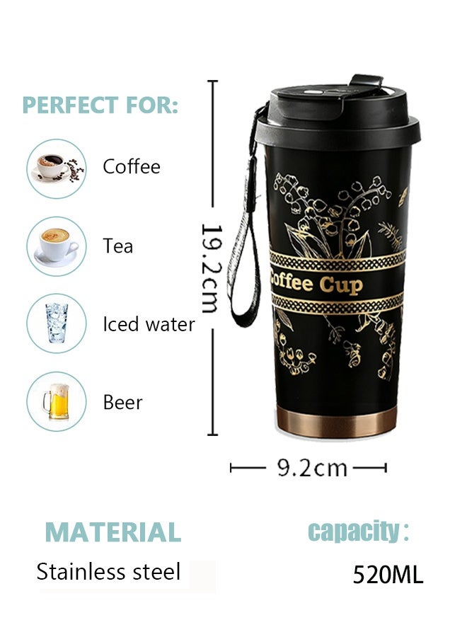 AHAKAC Coffee Mugs with Straw Vacuum Insulated Coffee Cups Tea Cup Travel Mug Leakproof Double Wall Stainless Steel Reusable Coffee Cup with Lid for Hot and Cold Drinks with Hanging Rope - Image 3