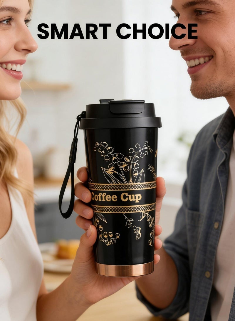 AHAKAC Coffee Mugs with Straw Vacuum Insulated Coffee Cups Tea Cup Travel Mug Leakproof Double Wall Stainless Steel Reusable Coffee Cup with Lid for Hot and Cold Drinks with Hanging Rope - Image 3