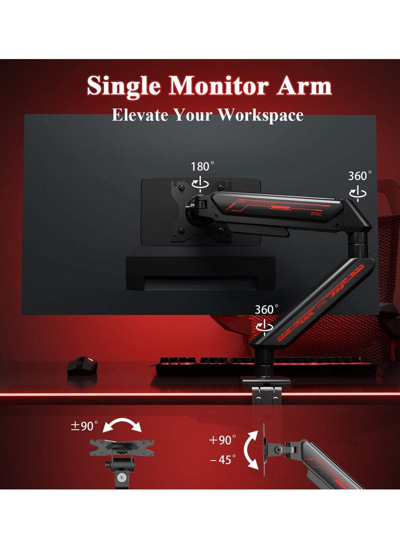 ETHU ETHU Single Monitor Arm, Adjustable Gas Spring Monitor Stand for 13-32 inch Monitor up to 9kg, Full Motion Computer Monitor Mount, LED/LCD Display Arm with VESA Pattern 75x75/100x100 Single Arm Black  - Image 3