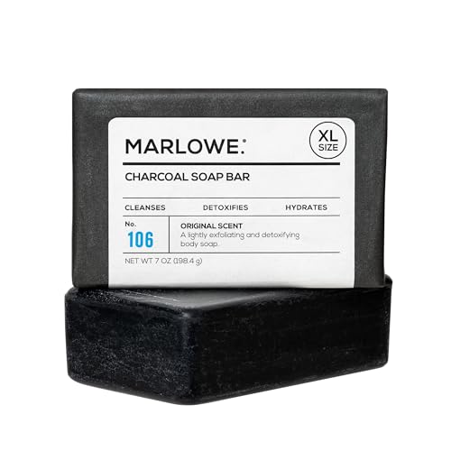 MARLOWE No 106 Charcoal Soap 7 oz Body Bar Soap for Men Cleansing Purifying  Hydrating with Natural Extracts Shea Butter Olive Oil  Green Tea Extracts Fresh Woodsy Scent