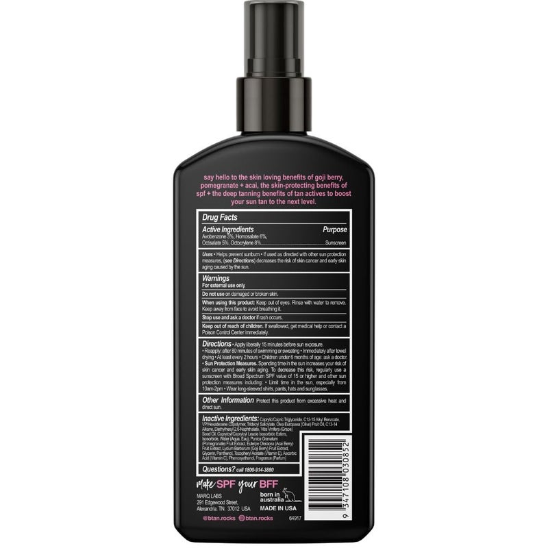 b tan زيت تانين ب.تان SPF 7 | مرحبًا بالشمس - رذاذ تان عميق جاف، أفضل رذاذ للجسم في الهواء الطلق، محمل بالتوت الغوجي، الرمان + الأساي، علامة تجارية أسترالية، 8 أونصة سائلة - Image 2