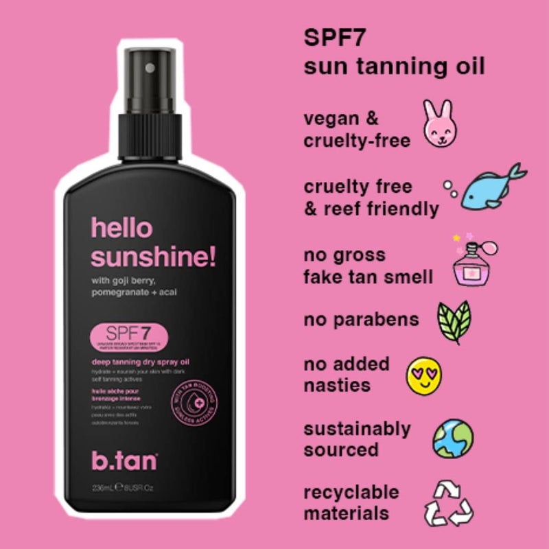 b tan زيت تانين ب.تان SPF 7 | مرحبًا بالشمس - رذاذ تان عميق جاف، أفضل رذاذ للجسم في الهواء الطلق، محمل بالتوت الغوجي، الرمان + الأساي، علامة تجارية أسترالية، 8 أونصة سائلة - Image 3
