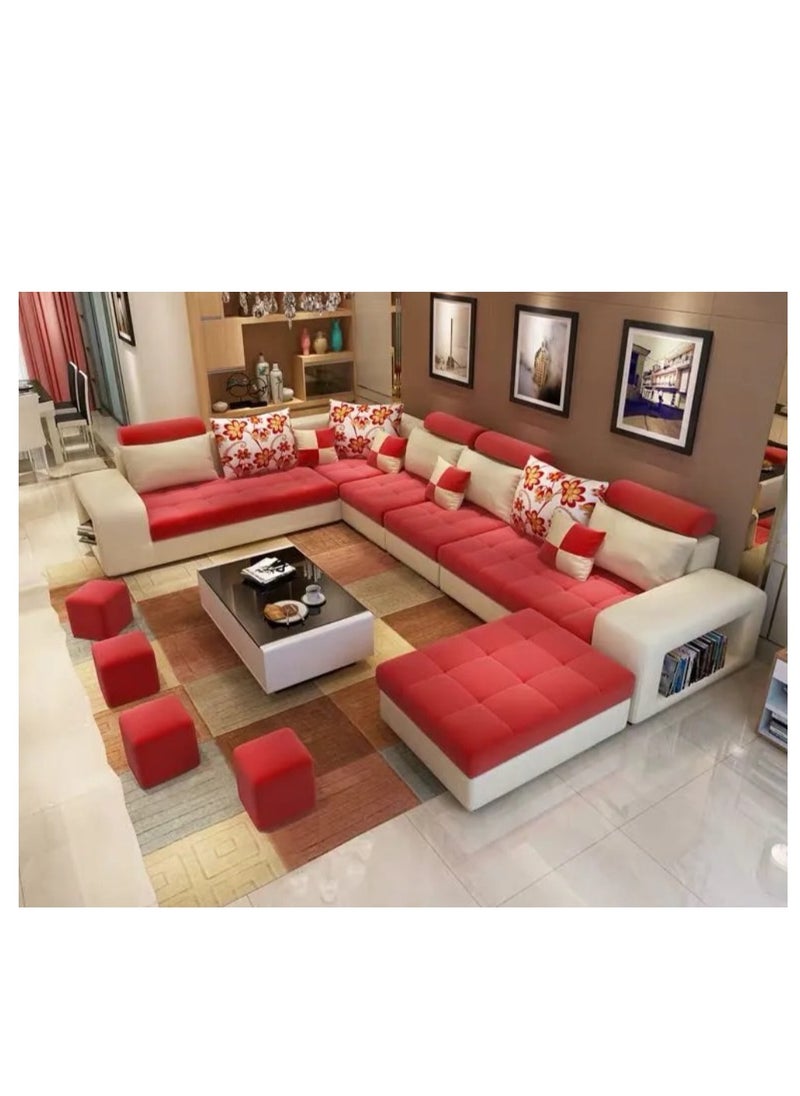Ripple FURNITURE Simple Leisure  Fashion  Fabric Combination Living Room Sofa 7 Seater  Set L Shape Red 360X93X80 
