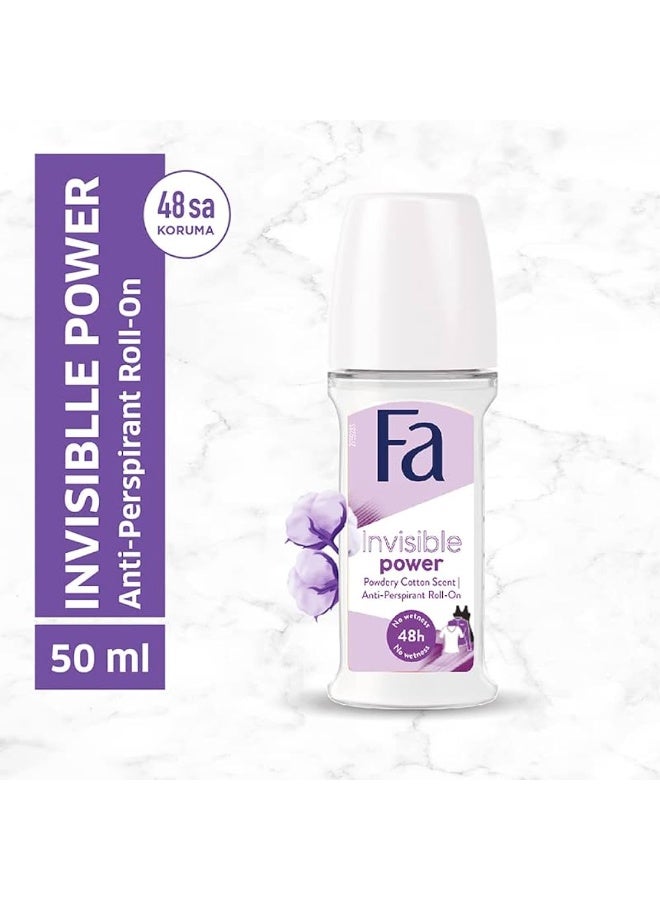 FA Roll on Anti-Perspirant Invisible Power Powdery Cotton 50ml, Pack of 2 - Image 2