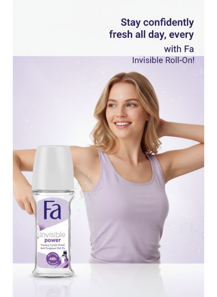 FA Roll on Anti-Perspirant Invisible Power Powdery Cotton 50ml, Pack of 2 - Image 4