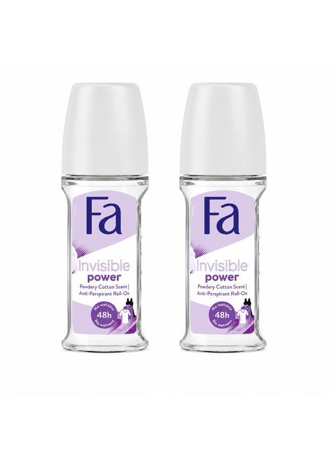 FA Roll on Anti-Perspirant Invisible Power Powdery Cotton 50ml, Pack of 2 - Image 1