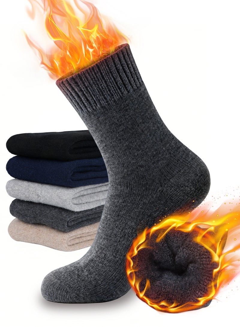 Necomi 5-Pair Pack Men's Warm Wool Socks Winter Thickened Crew Socks Cold-Resistant, Soft & Comfortable - Image 1