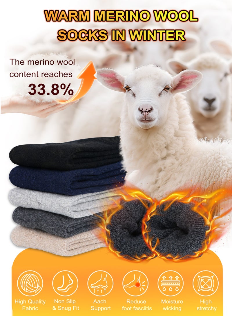 Necomi 5-Pair Pack Men's Warm Wool Socks Winter Thickened Crew Socks Cold-Resistant, Soft & Comfortable - Image 3