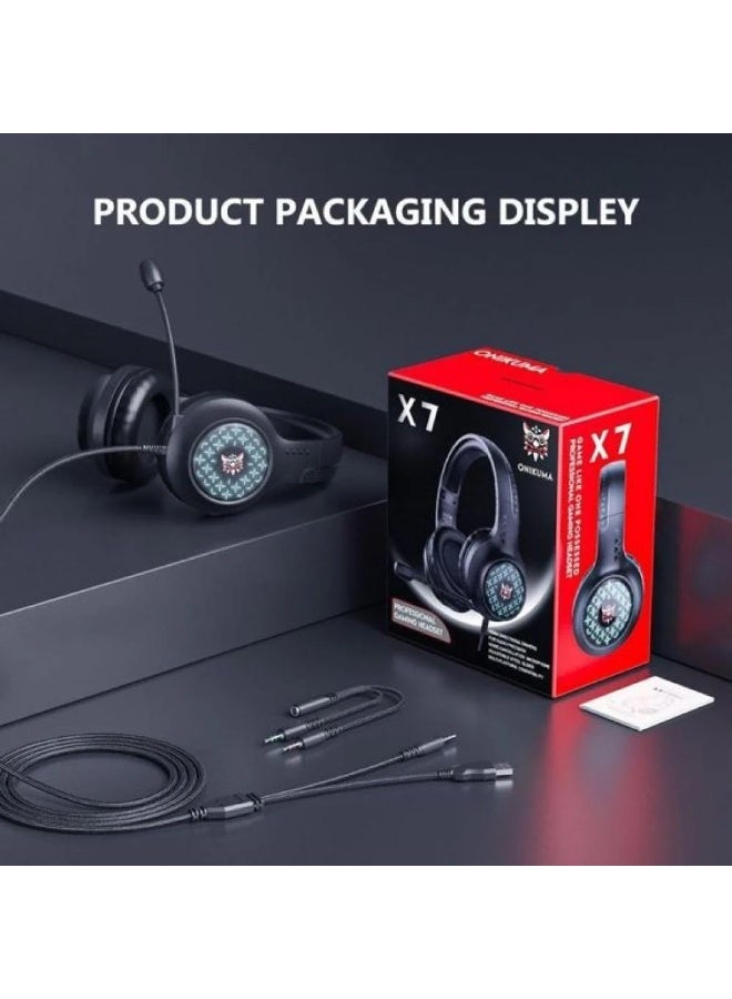 onikuma Onikuma X7 Pro Wired Gaming Headset – RGB Light, Noise-Canceling Headphones with Microphone for PS4, PS5, PC, Xbox One (3.5mm Jack) - Image 4