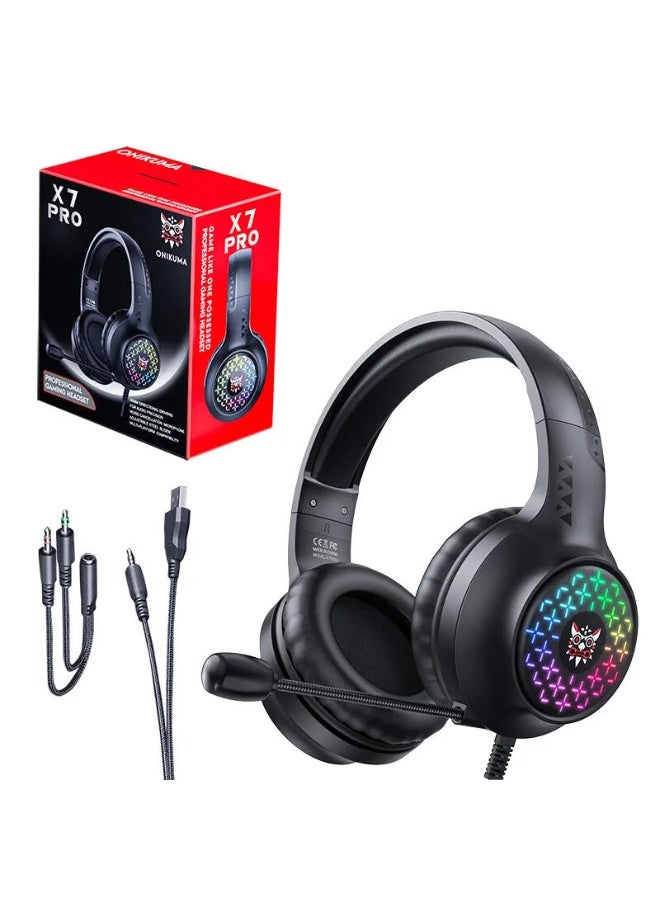 onikuma Onikuma X7 Pro Wired Gaming Headset – RGB Light, Noise-Canceling Headphones with Microphone for PS4, PS5, PC, Xbox One (3.5mm Jack) - Image 3
