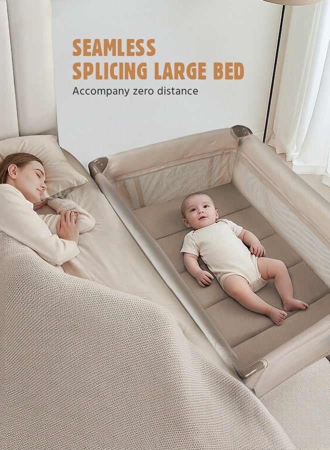 Soft Touch 2 In 1 Baby Crib, Portable Toddler Playard, Foldable Baby Cot Travel Crib, Featuring Breathable Mesh Sides, Nursery Center for Infant with Carry Bag (Beige) - Image 4