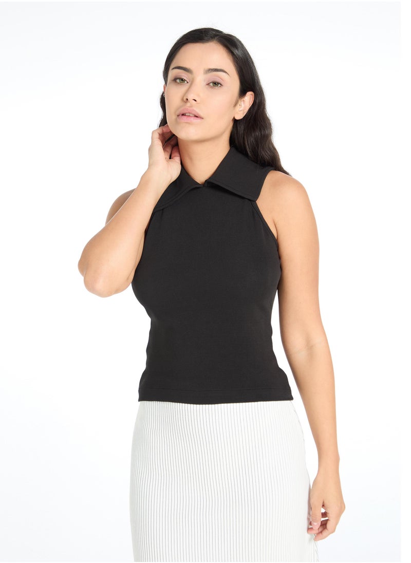 The Label Life Black Halter Collared Tank  - Image 2