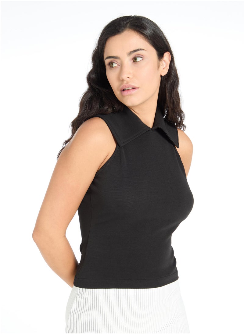 The Label Life Black Halter Collared Tank  - Image 3