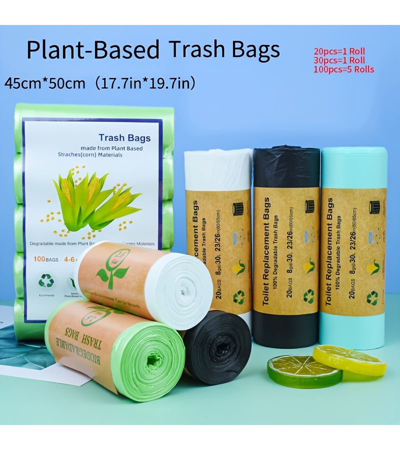 20pcs Plant Based Trash Bags 2.6 Gallon Artificial Cornstarch Garbage Bags 17.72x19.69 Inch Green Kitchen Waste Bags For Household Living Room Use - Image 1