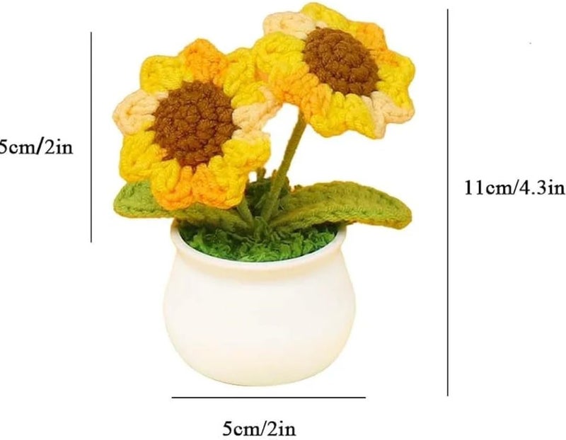 VRB Dec TM 1 Pcs Artificial Sunflower Flower Crochet for Office Car Dashboard Home Decoration Festival Office Bedroom Christmas Decoration (Yellow Double Sunflower with Pot) - Image 2