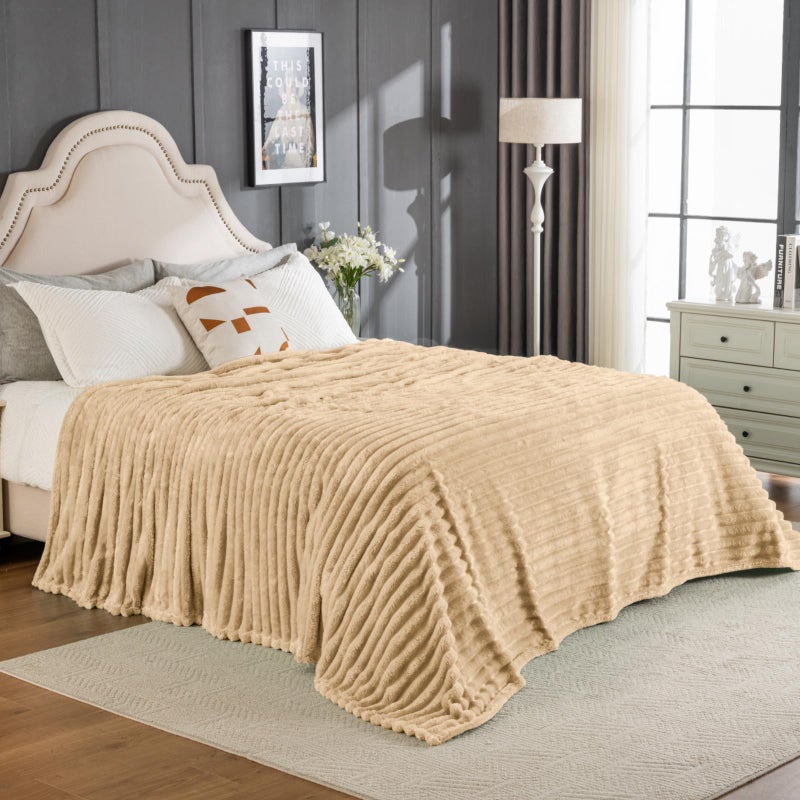 Jungle Star Wider Striped 380gsm Thick Khaki Throw Blanket for Couch Super Soft Cozy Blankets for Women Fuzzy Fleece White Blanket for Bed Sofa 50x60 - Image 5