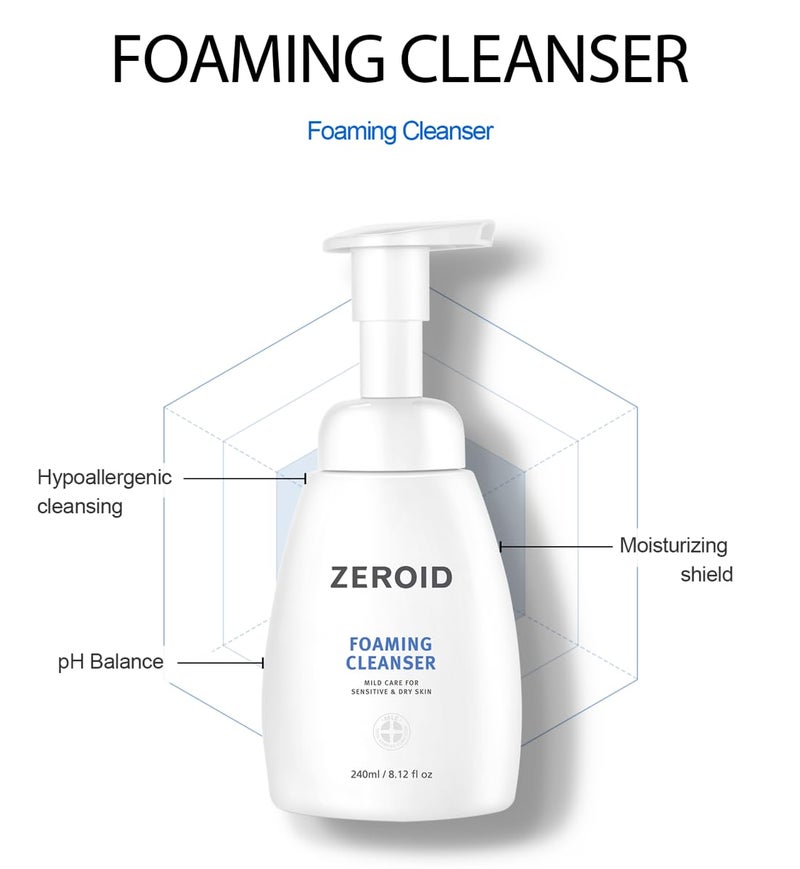 ZEROID | Foaming Cleanser | Facial Cleanser for Sensitive & Dey Skin | Mild Face Wash Care | Gentle Face Wash | Moisturizing Face Soap | Dermatologist Tested | Korean Skin Care | 8.1 fl oz (240ml) - Image 2